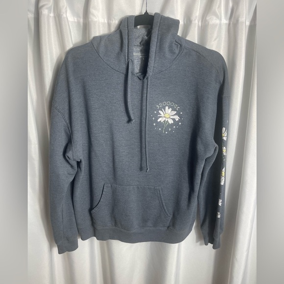 Rebellious One Women's Size L Gray Hoodie Floral Design Kangaroo Pocket Sweater - Picture 1 of 10